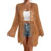 imageBsubseach Kimonos for Women 2025 Lace Swimsuit Cover Ups Open Front Back Cut Out Beach Summer CardiganOrange Brown