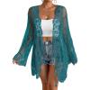 imageBsubseach Kimonos for Women 2025 Lace Swimsuit Cover Ups Open Front Back Cut Out Beach Summer CardiganPeacock Blue