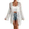 imageBsubseach Kimonos for Women 2025 Lace Swimsuit Cover Ups Open Front Back Cut Out Beach Summer CardiganWhite