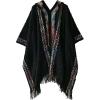 imageBsubseach Knit Shawl Wraps for Women Soft Fringe Poncho Sweater Cape with Hooded for Fall WinterBlack