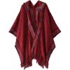 imageBsubseach Knit Shawl Wraps for Women Soft Fringe Poncho Sweater Cape with Hooded for Fall WinterRed