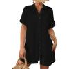 imageBsubseach Women Swimsuit Coverup Button Down Bathing Suit Cover Ups for Swimwear Short Sleeve Bikini Beach ShirtBlack