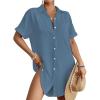 imageBsubseach Women Swimsuit Coverup Shirt Dress Button Down Bathing Suit Cover Up BeachwearHaze Blue