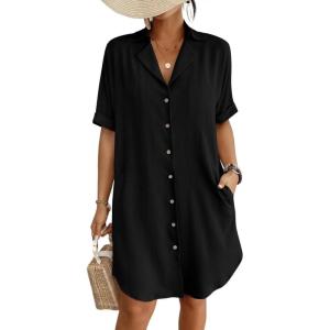 imageBsubseach Button Down Beach Cover Up for Women Bikini Swimsuit Coverups for Women 2025 Button Down Beach Dress ShirtBlack