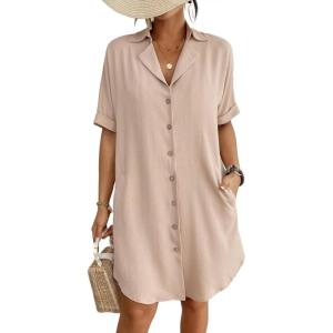 imageBsubseach Button Down Beach Cover Up for Women Bikini Swimsuit Coverups for Women 2025 Button Down Beach Dress ShirtKhaki