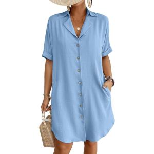 imageBsubseach Button Down Beach Cover Up for Women Bikini Swimsuit Coverups for Women 2025 Button Down Beach Dress ShirtSky Blue
