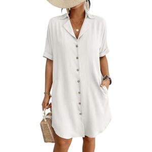 imageBsubseach Button Down Beach Cover Up for Women Bikini Swimsuit Coverups for Women 2025 Button Down Beach Dress ShirtWhite