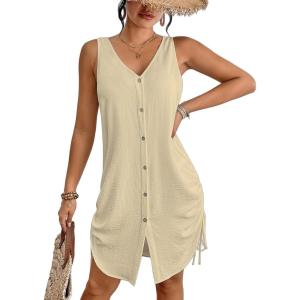 imageBsubseach Swimsuit Coverup for Women V Neck Sleeveless Beach Dresses 2025 Vacation OutfitsLight Apricot