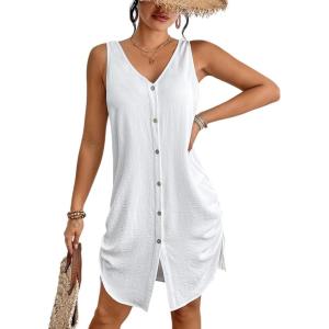 imageBsubseach Swimsuit Coverup for Women V Neck Sleeveless Beach Dresses 2025 Vacation OutfitsWhite