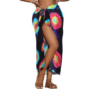 imageBsubseach Tie Dye Sarong Wraps for Women Swimsuit Coverups Long Bikini Wraps Beach Bathing Suit Cover UpBlack