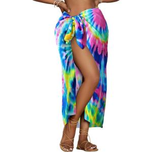 imageBsubseach Tie Dye Sarong Wraps for Women Swimsuit Coverups Long Bikini Wraps Beach Bathing Suit Cover UpBlue