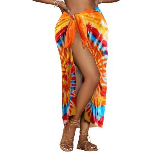 imageBsubseach Tie Dye Sarong Wraps for Women Swimsuit Coverups Long Bikini Wraps Beach Bathing Suit Cover UpOrange Blue