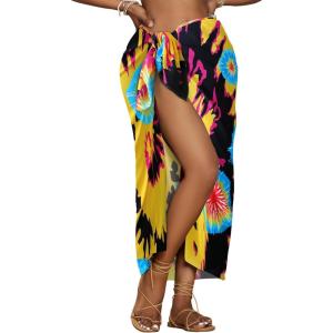 imageBsubseach Tie Dye Sarong Wraps for Women Swimsuit Coverups Long Bikini Wraps Beach Bathing Suit Cover UpYellow