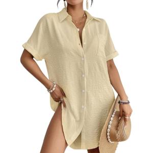 imageBsubseach Women Swimsuit Coverup Shirt Dress Button Down Bathing Suit Cover Up BeachwearApricot