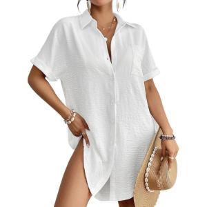 imageBsubseach Women Swimsuit Coverup Shirt Dress Button Down Bathing Suit Cover Up BeachwearWhite