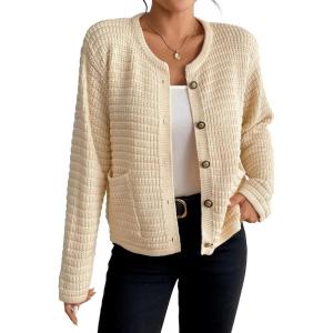 imageBsubseach Womens Cardigan Sweaters 2025 Long Sleeve Open Front Button Down Knit Jackets Fall Cardigans with PocketsBeige