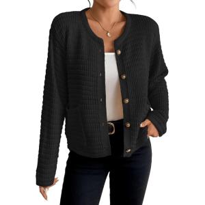 imageBsubseach Womens Cardigan Sweaters 2025 Long Sleeve Open Front Button Down Knit Jackets Fall Cardigans with PocketsBlack