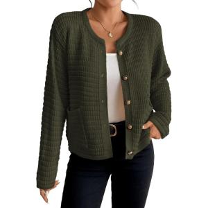 imageBsubseach Womens Cardigan Sweaters 2025 Long Sleeve Open Front Button Down Knit Jackets Fall Cardigans with PocketsDark Green