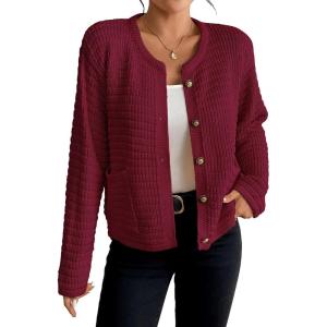 imageBsubseach Womens Cardigan Sweaters 2025 Long Sleeve Open Front Button Down Knit Jackets Fall Cardigans with PocketsWine Red