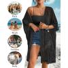 imageBsubseach Lace Kimonos for Women 2025 Swim Cover Up Summer Beach Coverup Open Front Sheer Kimono CardiganBlack