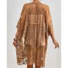 imageBsubseach Lace Kimonos for Women 2025 Swim Cover Up Summer Beach Coverup Open Front Sheer Kimono CardiganBrown