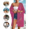 imageBsubseach Lace Kimonos for Women 2025 Swim Cover Up Summer Beach Coverup Open Front Sheer Kimono CardiganRose Red