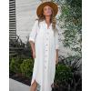 imageBsubseach Swimsuit Coverup for Women 2024 Casual Dresses Button Down Beach Dress Long Kimonos Cardigans with PocketsWhite