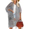imageBsubseach Lace Kimonos for Women 2025 Swim Cover Up Summer Beach Coverup Open Front Sheer Kimono CardiganGrey