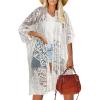 imageBsubseach Lace Kimonos for Women 2025 Swim Cover Up Summer Beach Coverup Open Front Sheer Kimono CardiganWhite