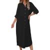 imageBsubseach Swimsuit Coverup for Women 2024 Casual Dresses Button Down Beach Dress Long Kimonos Cardigans with PocketsBlack