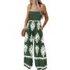 imageBsubseach Women Boho Jumpsuits Sleeveless Floral Print High Waist Wide Leg Overalls with Pocket 2025 Summer Vacation OutfitsDark Green