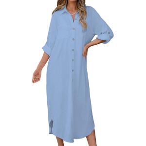 imageBsubseach Swimsuit Coverup for Women 2024 Casual Dresses Button Down Beach Dress Long Kimonos Cardigans with PocketsSky Blue