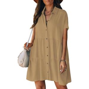 imageBsubseach Swimsuit Coverup for Women Swimwear Button Bathing Suit Cover Up Shirt Casual Dresses Beach Vacation WearApricot