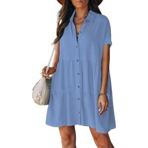 imageBsubseach Swimsuit Coverup for Women Swimwear Button Bathing Suit Cover Up Shirt Casual Dresses Beach Vacation WearLight Blue