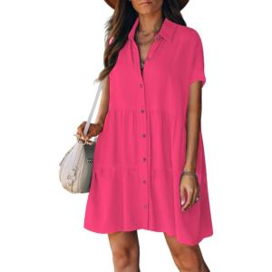 imageBsubseach Swimsuit Coverup for Women Swimwear Button Bathing Suit Cover Up Shirt Casual Dresses Beach Vacation WearRose Red