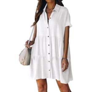 imageBsubseach Swimsuit Coverup for Women Swimwear Button Bathing Suit Cover Up Shirt Casual Dresses Beach Vacation WearWhite