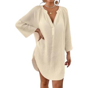 imageBsubseach Women Beach Cover Ups Shirt Bikini Swimsuit Coverup Swimwear Bathing Suit Cover UpApricot