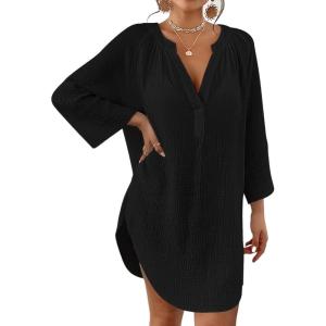 imageBsubseach Women Beach Cover Ups Shirt Bikini Swimsuit Coverup Swimwear Bathing Suit Cover UpBlack