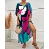 imageBsubseach Long Swimsuit Coverup for Women Plus Size Kaftan Dress Summer Beach Cover Up CaftanBlueflower Print