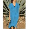 imageBsubseach Women Plaid Swimsuit Cover Up V Neck Kaftan Dresses Caftan Maxi DressBlue