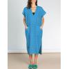 imageBsubseach Women Plaid Swimsuit Cover Up V Neck Kaftan Dresses Caftan Maxi DressBlue