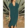 imageBsubseach Women Plaid Swimsuit Cover Up V Neck Kaftan Dresses Caftan Maxi DressGreen