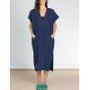 imageBsubseach Women Plaid Swimsuit Cover Up V Neck Kaftan Dresses Caftan Maxi DressNavy Blue