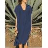 imageBsubseach Women Plaid Swimsuit Cover Up V Neck Kaftan Dresses Caftan Maxi DressNavy Blue