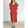 imageBsubseach Women Plaid Swimsuit Cover Up V Neck Kaftan Dresses Caftan Maxi DressOrange Red