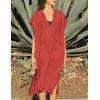 imageBsubseach Women Plaid Swimsuit Cover Up V Neck Kaftan Dresses Caftan Maxi DressOrange Red