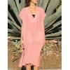 imageBsubseach Women Plaid Swimsuit Cover Up V Neck Kaftan Dresses Caftan Maxi DressPink