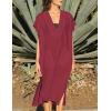 imageBsubseach Women Plaid Swimsuit Cover Up V Neck Kaftan Dresses Caftan Maxi DressRed