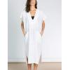imageBsubseach Women Plaid Swimsuit Cover Up V Neck Kaftan Dresses Caftan Maxi DressWhite