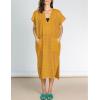 imageBsubseach Women Plaid Swimsuit Cover Up V Neck Kaftan Dresses Caftan Maxi DressYellow
